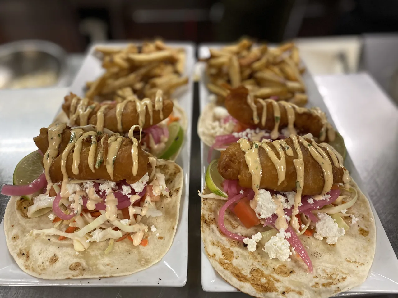 Taco trio with slaw and crema
