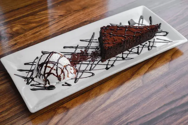 Chocolate torte with ice cream