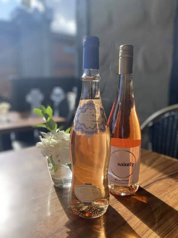 Bottles of rose in the afternoon sun